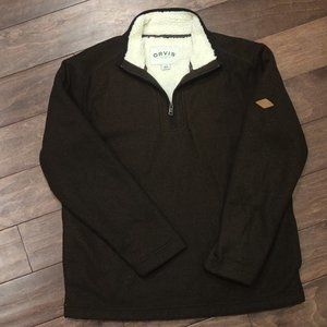 Orvis Brown Sherpa Lined 1/4 Zip Pullover Sweater SIZE LARGE